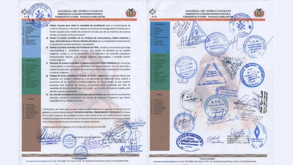 Carta asamblea Pueblo Guaraní